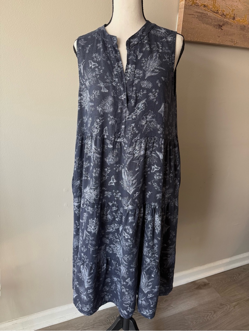 Rosemarine Made in Italy Linen Botanical Tiered Lagenlook Dress Medium